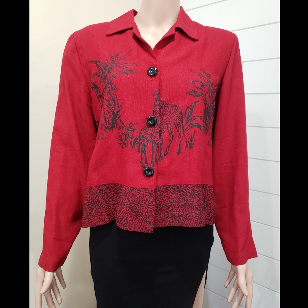 Vintage Michael Blake Red Animal Print Jacket - Size 12 P